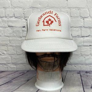 Vintage Hat Cap Snapback White GERBRANDT Farms Farm Vacation Logo Trucker Mesh